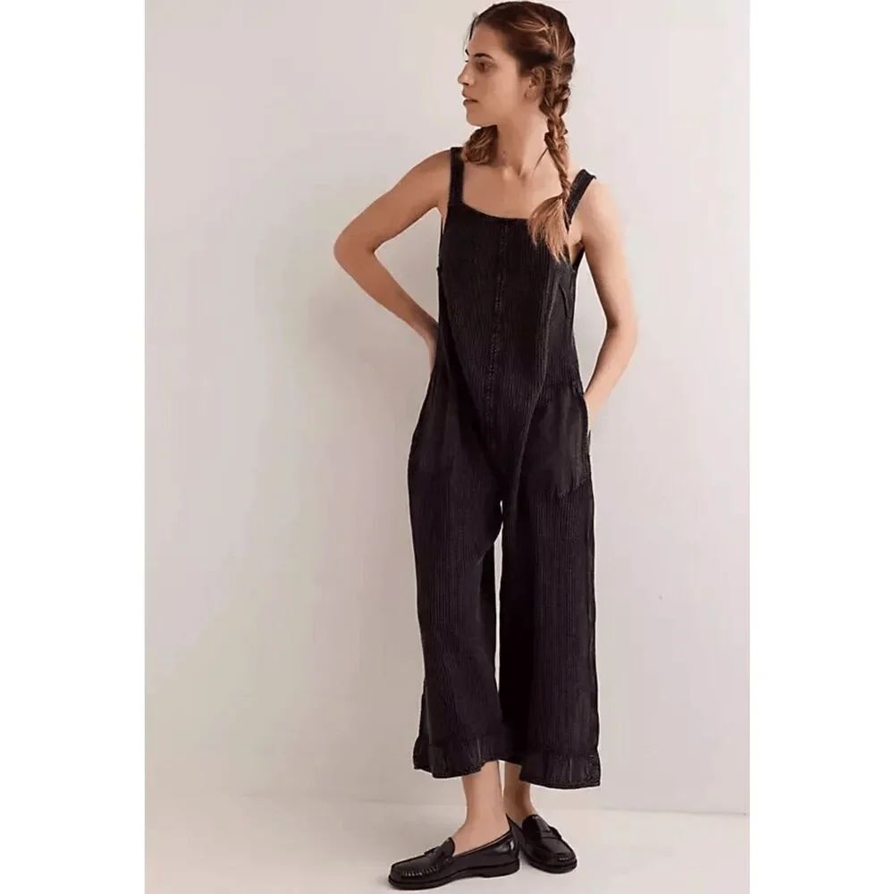 Free People Callie One-Piece Jumpsuit Wide-Leg Open Back Waffle FP ONE S NEW